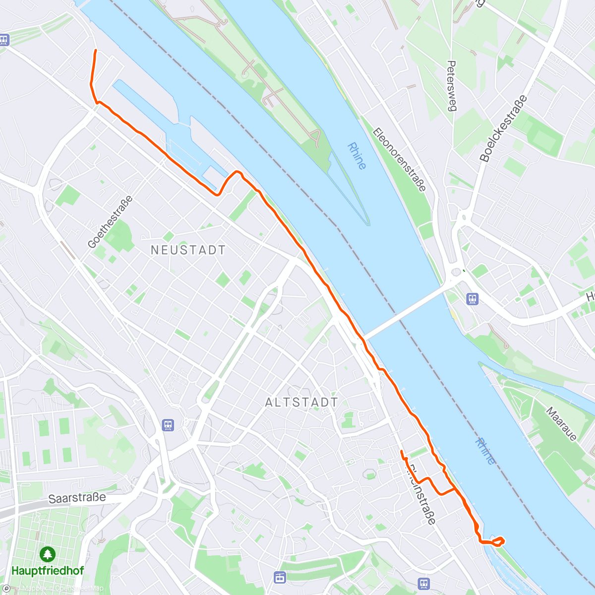 アクティビティ「The return from rental bike ride in Mainz」の地図