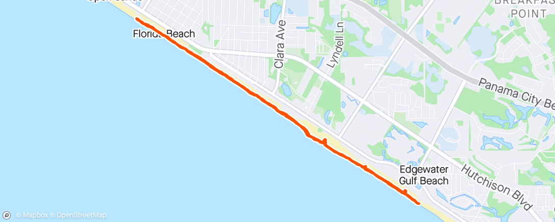Map of the activity, Got my bday miles in on Panama Beach