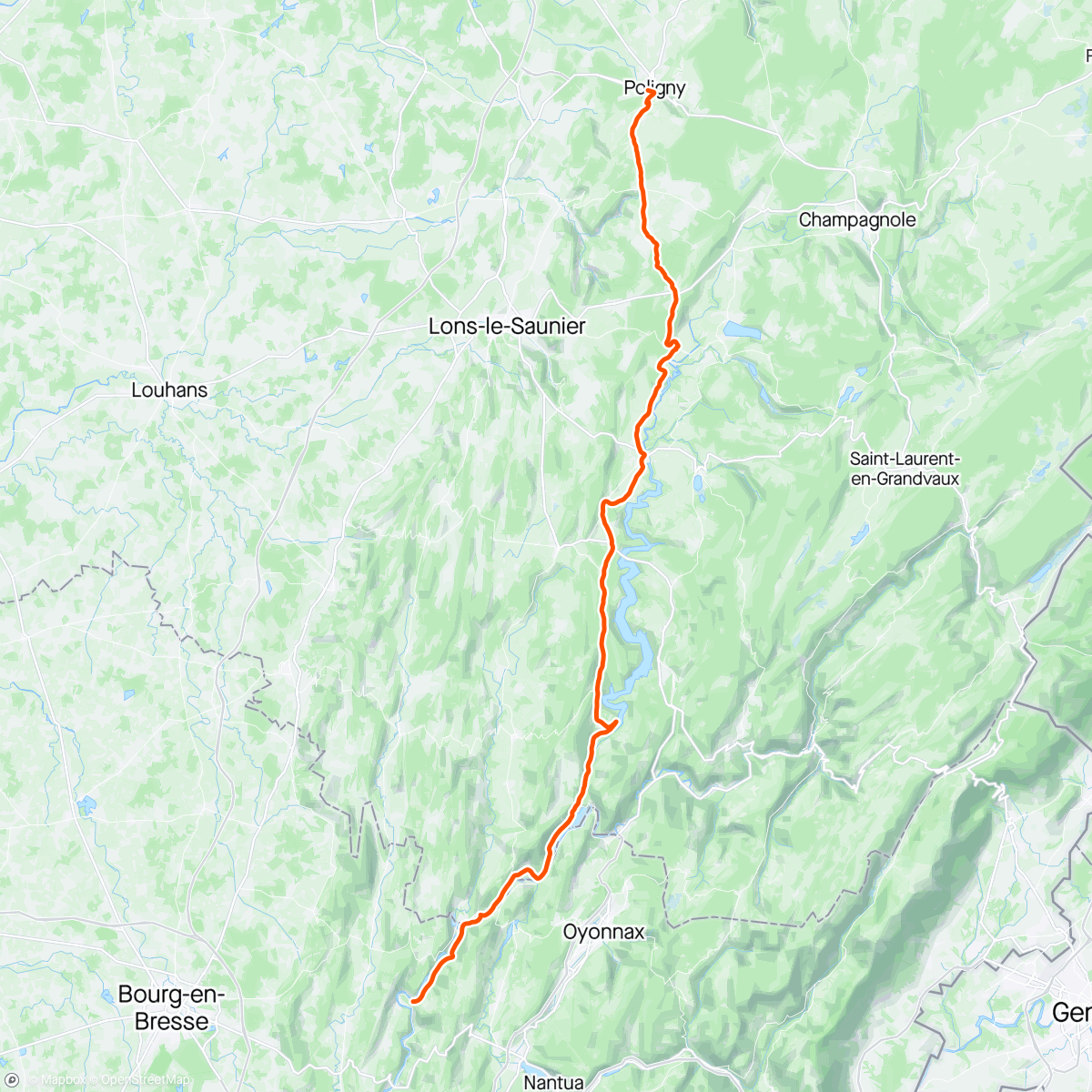 Mapa da atividade, Groene weg, etappe 6: Poligny - L’isle D’Abeau 190km