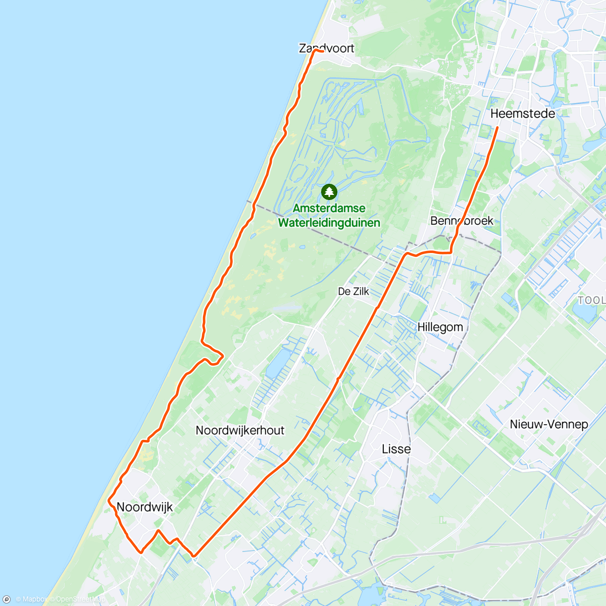Map of the activity, Rondje Noordwijk - 45km