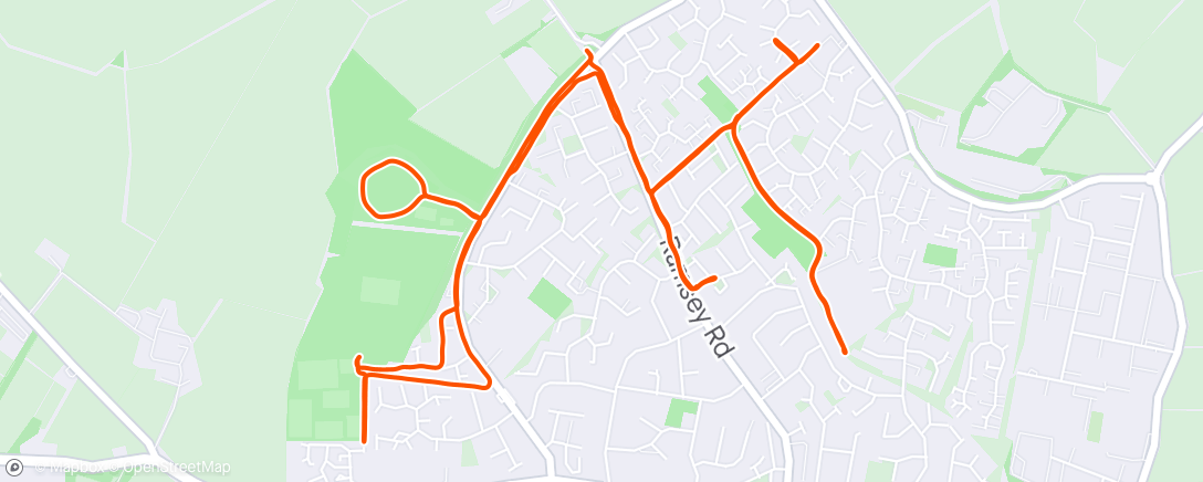 Map of the activity, ☁️ WU, 5 x 3 min @10K (ish) pace, 90 sec recovery, CD