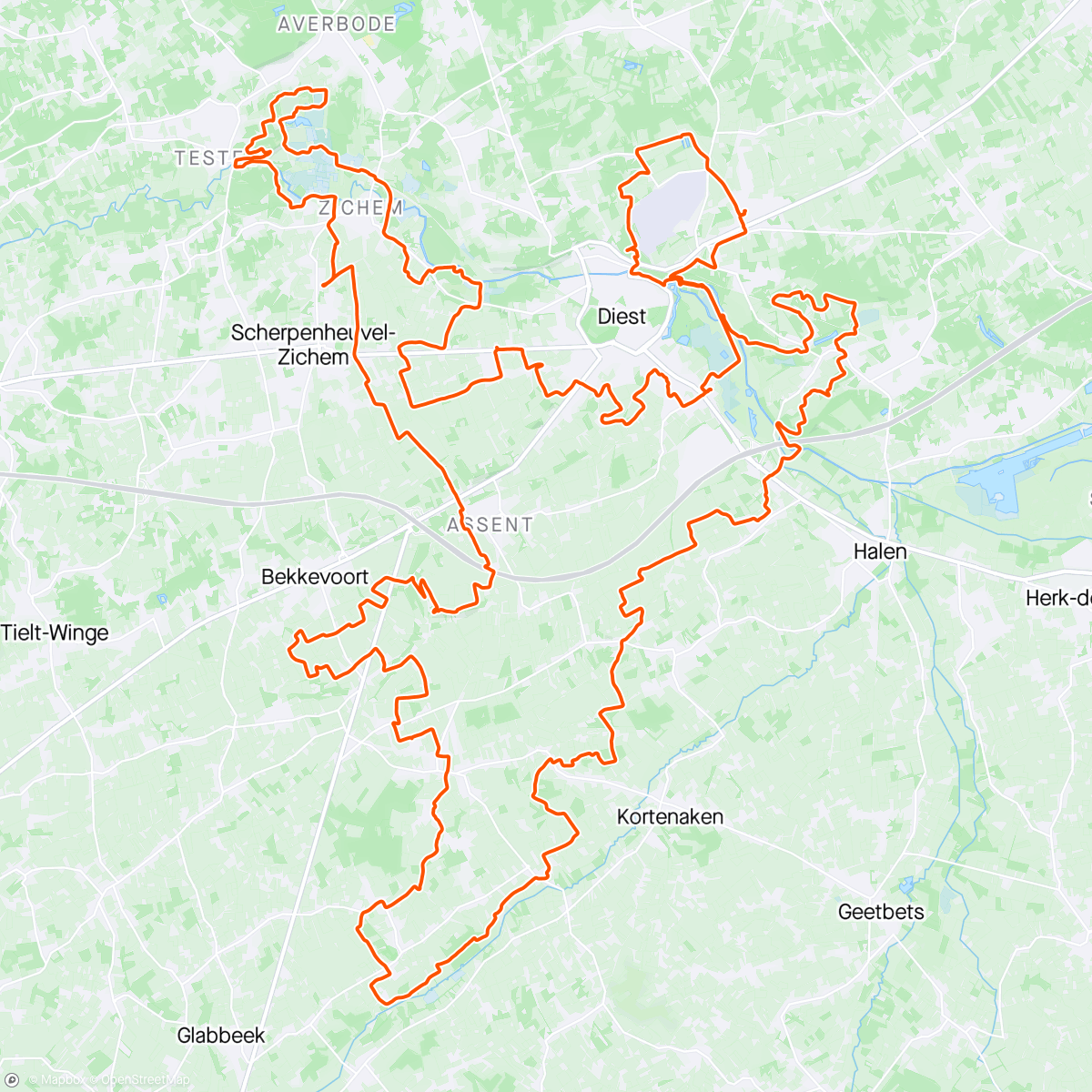 Mapa da atividade, 100 km Gildentocht