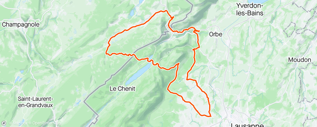 Map of the activity, Mouthe+Metabief loop through France, but way too hot for mid-April.