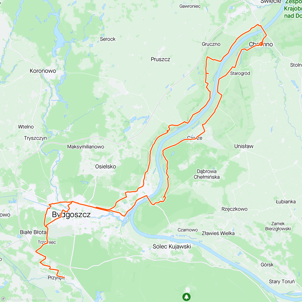 Map of the activity, Na kawkę do Chełmna Ride