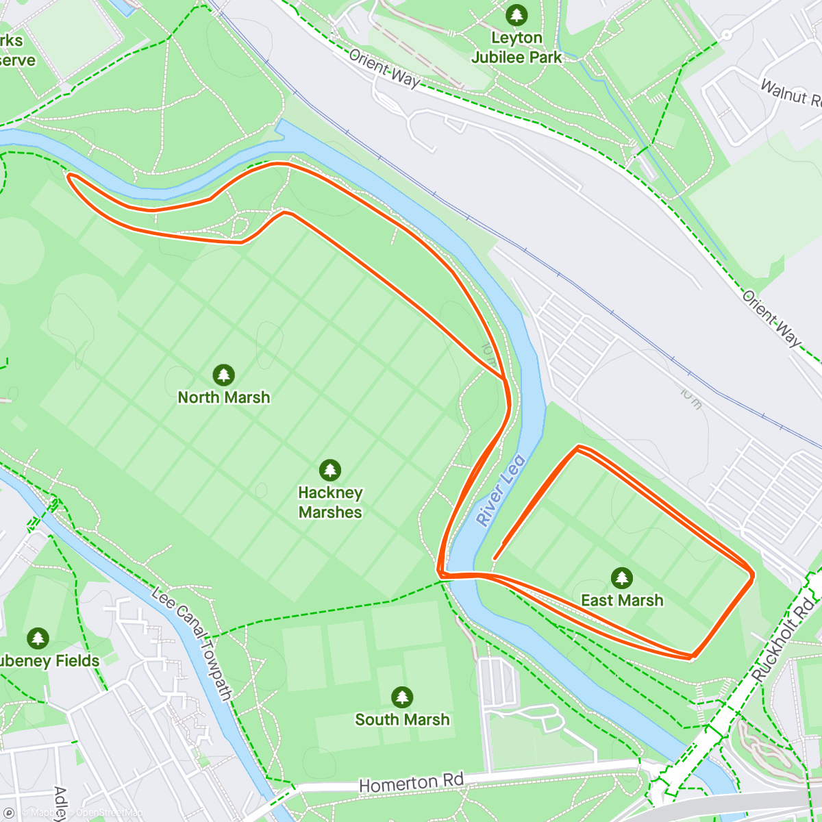 Mapa de la actividad, Hackney Marshes parkrun