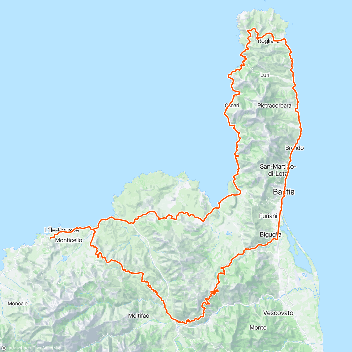Carte de l'activité Bike trip 2J Cap Corse depuis Corbara