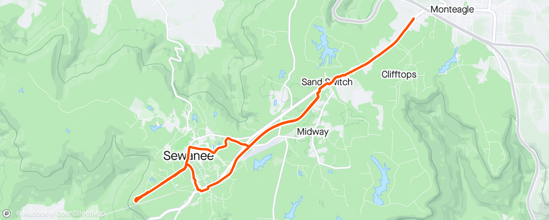 Map of the activity, Ride around Sewanee