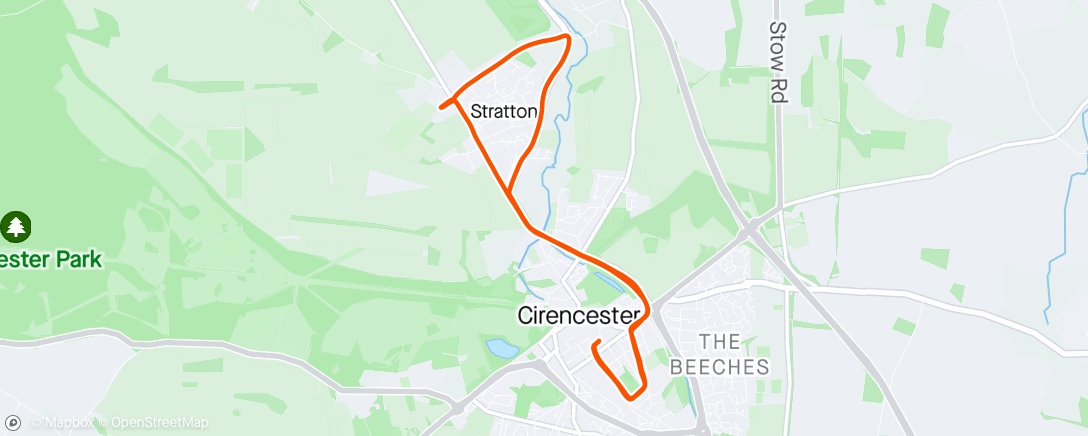 Map of the activity, Stratton loop tempo + school hill sprints