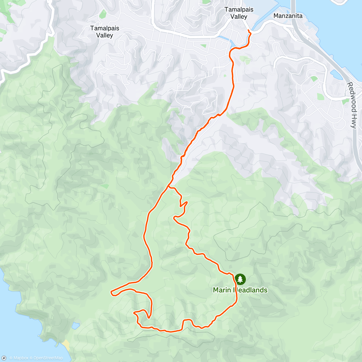Map of the activity, Morning run in Marin