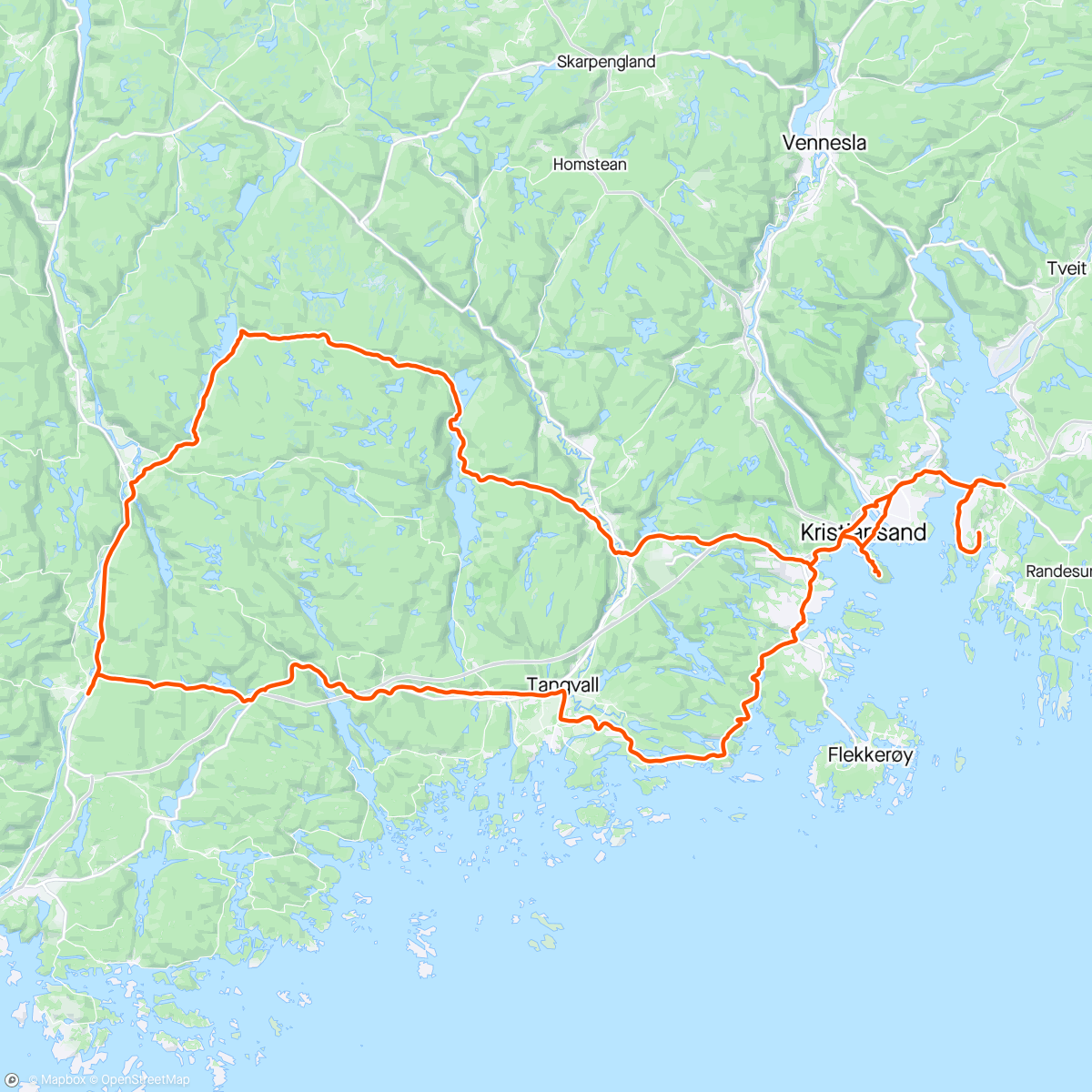 Map of the activity, Nesten til Mandal med Andreas
