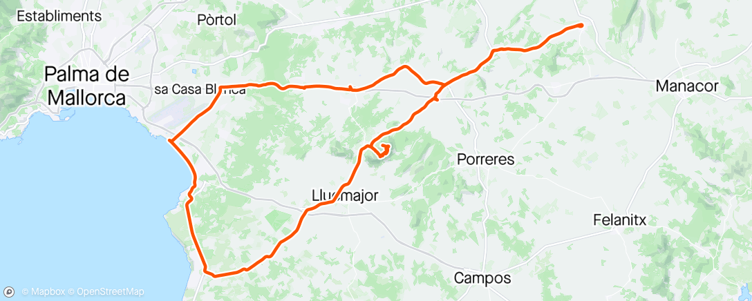 Map of the activity, Morning Ride med Lene til cura klosteret. 5 km 5-6% stigning, så en tur til Petra for lunsj.