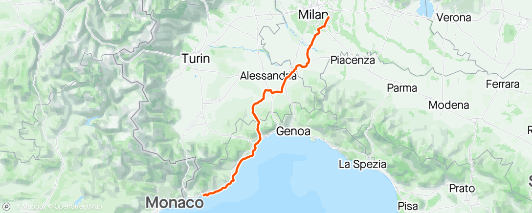 Map of the activity, Padre Milaan-Sanremo