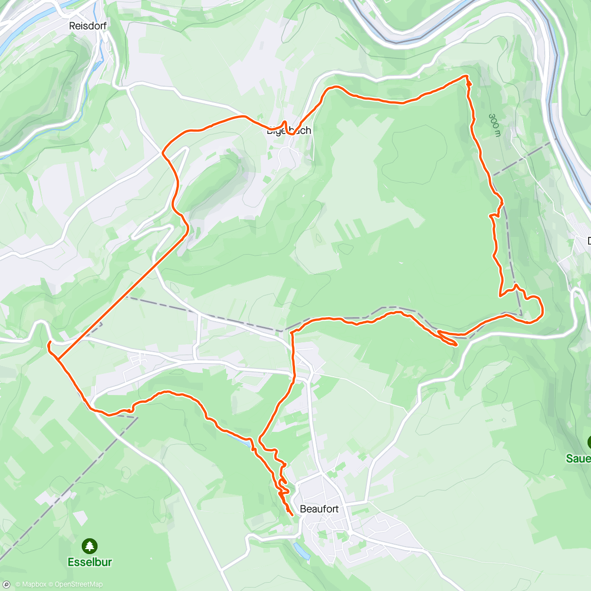Map of the activity, Müllerthal Beaufort route 2 extra lus