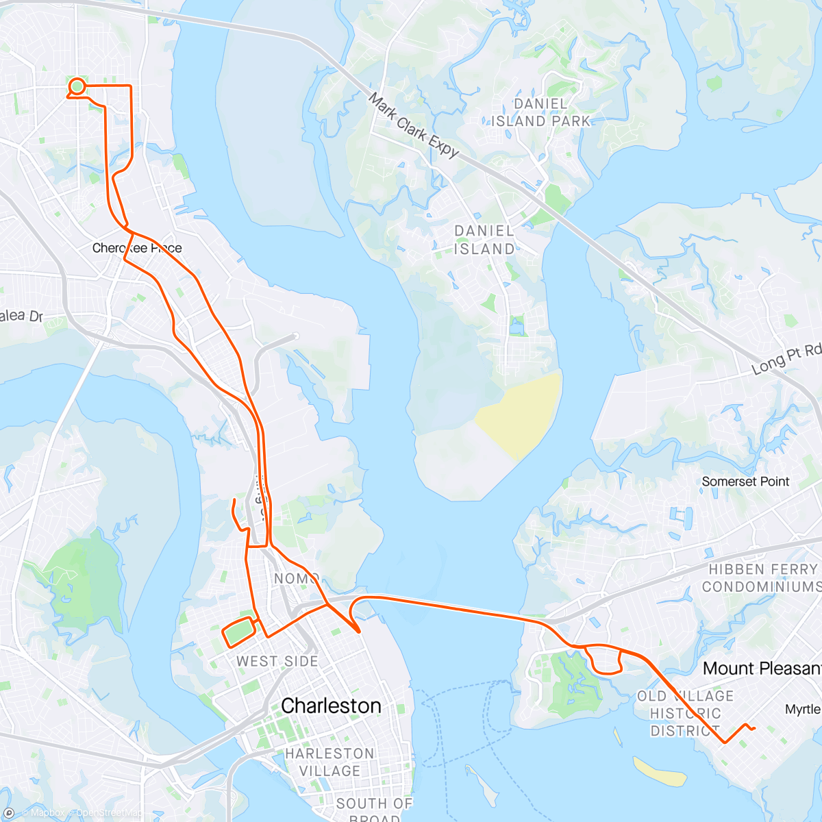 Map of the activity, Crispy Morning Ride through Charleston