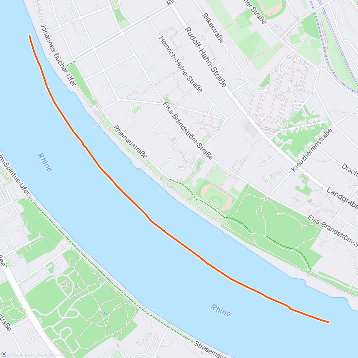 Map of the activity, Bonn Triathlon - Schwimmen (mit Strömung im Rhein)