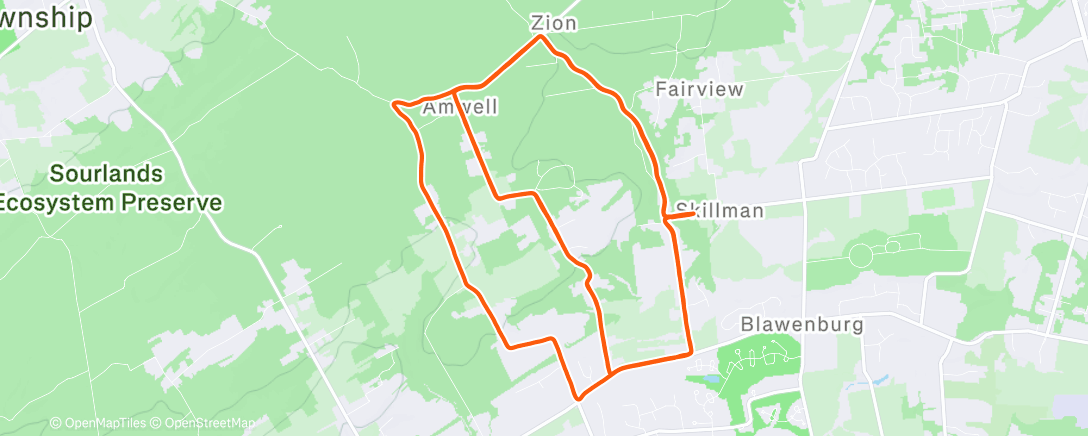 Map of the activity, Sourland Mountain Long Run