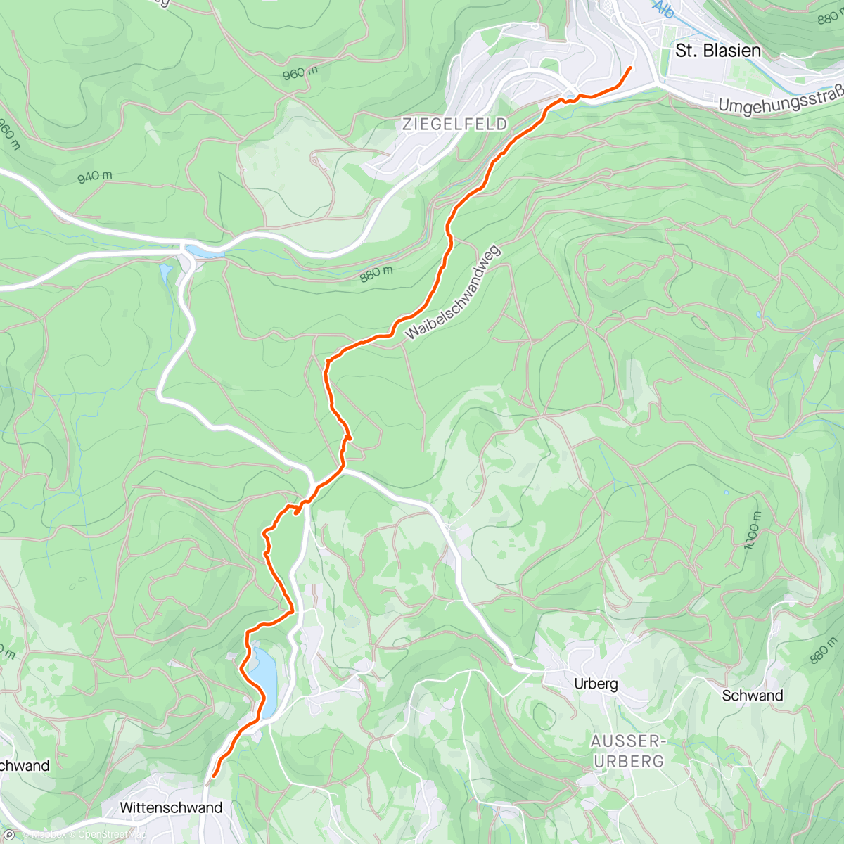 Map of the activity, Wittenschwand, shorter commute
