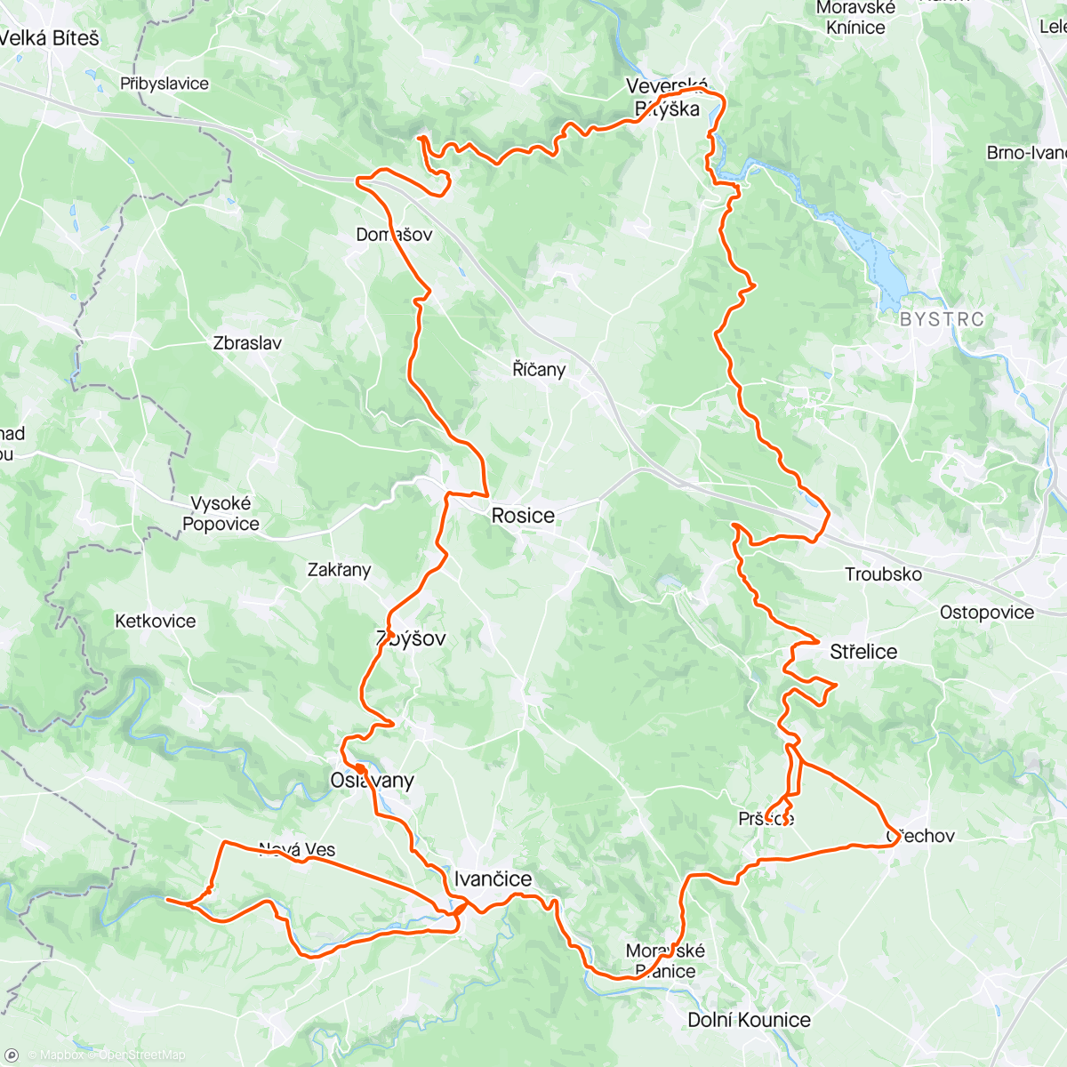 Map of the activity, S Amperem a Ollou na gravelu přes Šmelcovnu.