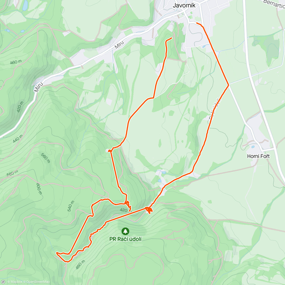 Mapa da atividade, Javorník - Tančírna