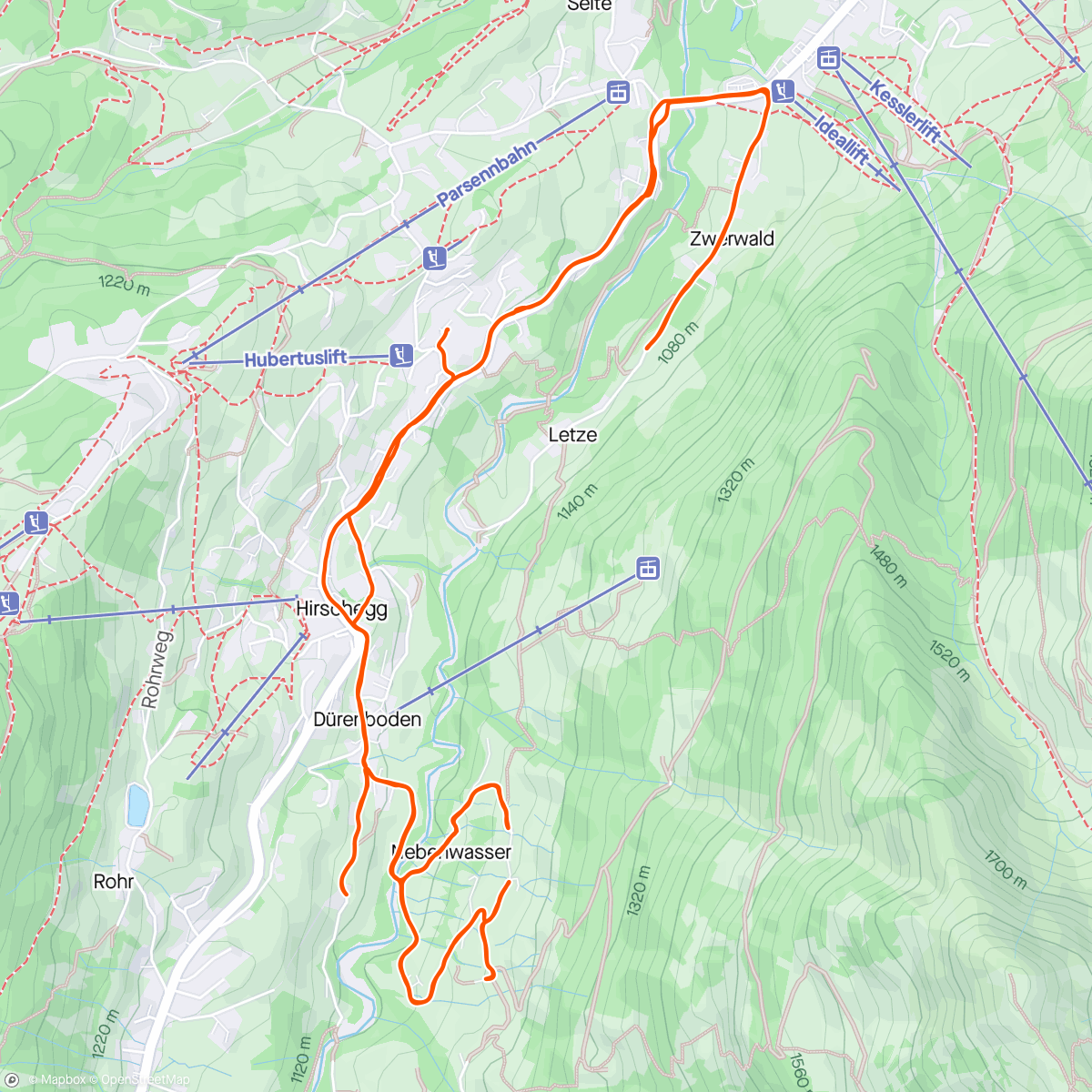 Map of the activity, Mittelberg running up and down