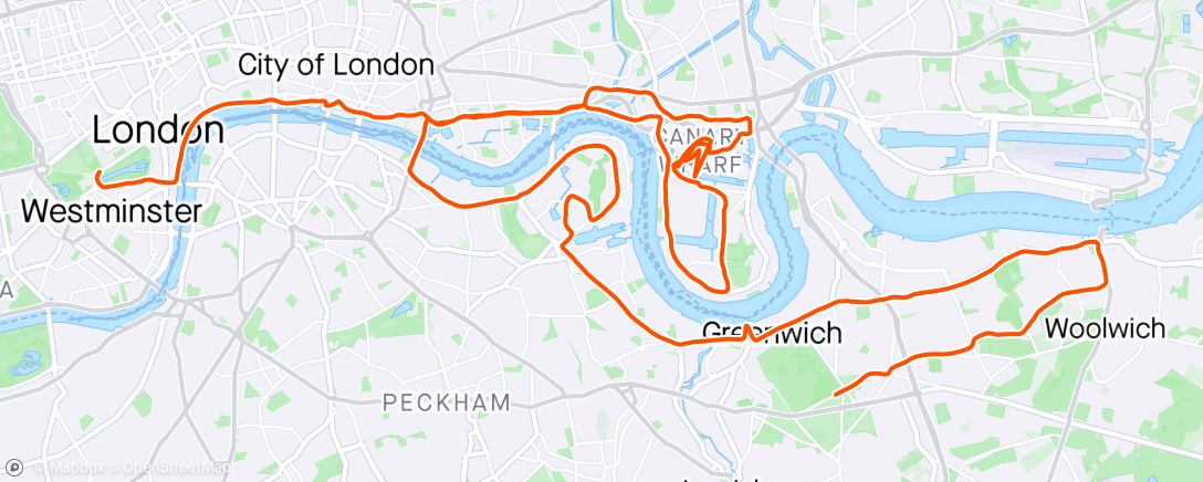 Map of the activity, London Marathon PB! Definitely didn't stick to the blue line