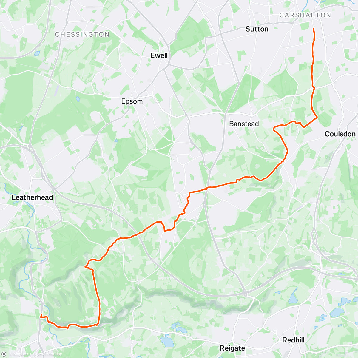 Map of the activity, Carshalton > Boxhill & Westhumble