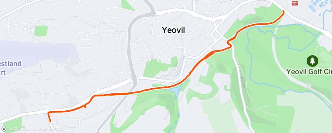 Map of the activity, 3 x 1 mile hard. Half mile recovery.