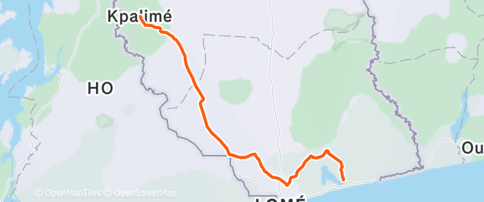 Route map of Kpalimé to Togoville