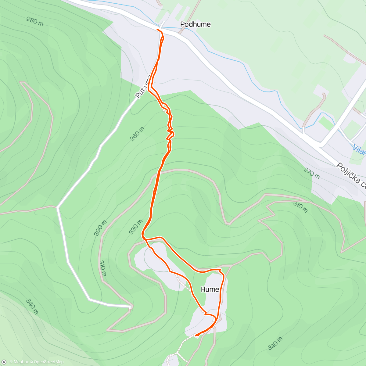 Map of the activity, Afternoon Hike, crkvie i zaginione miasteczka.