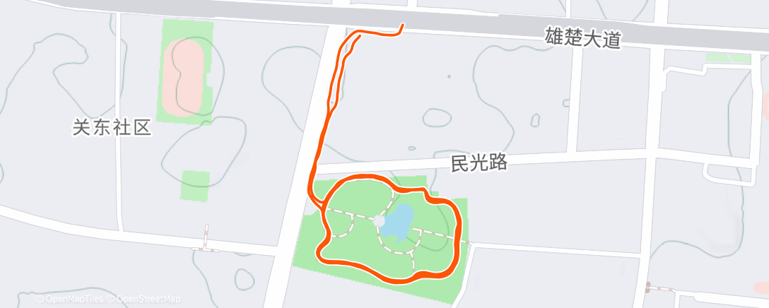 Карта физической активности (上午 跑步 7km 爬升 26m 用时 00:53:08 配速 07:27 心率 150.1 功率 193.8)
