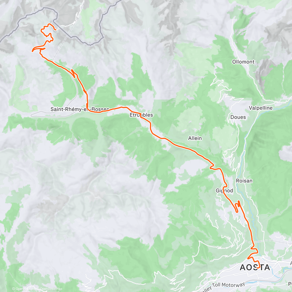 Map of the activity, ROUVY - Grand Saint-Bernard downhill to Aosta