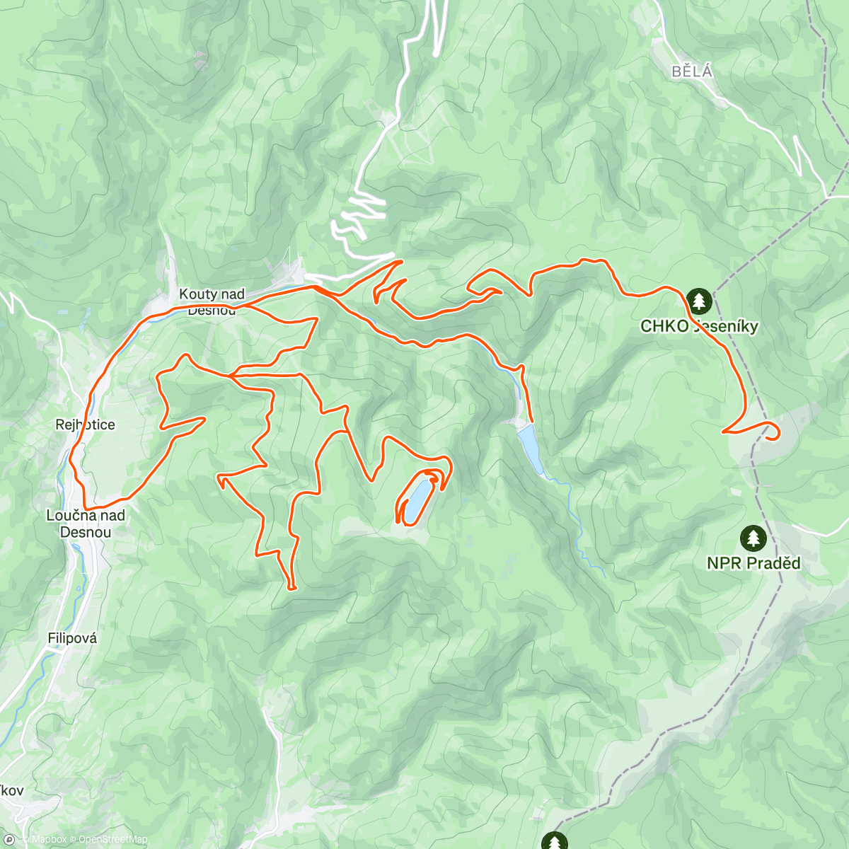 Map of the activity, Dlouhé Stráně a Praděd...cíl nesplněn