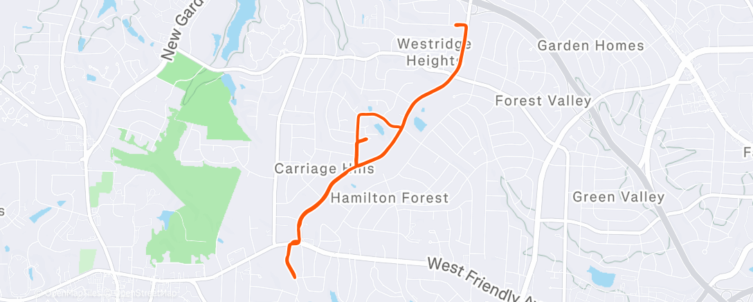 Map of the activity, Progression on the flattest road in greensboro
