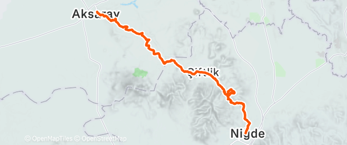 Route map of Niğde to Aksaray