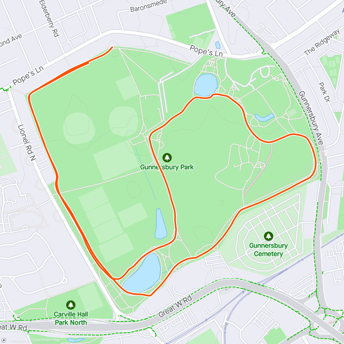 Map of the activity, Leisurely 5k Around Gunnersbury Park #TeamARUK #SuesCrew #VLM
