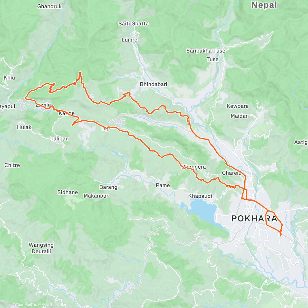 Map of the activity, Landruk Lumle Ride