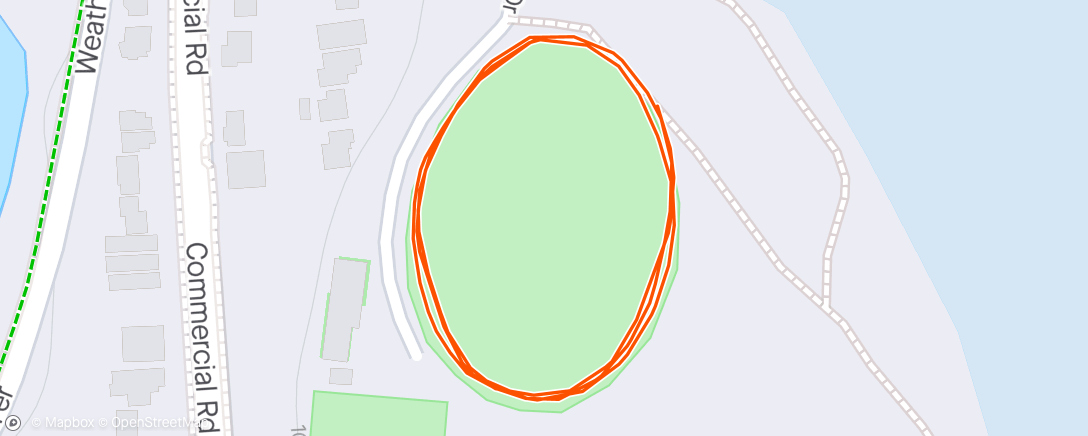 Map of the activity, 5 x 200m run 100m jog