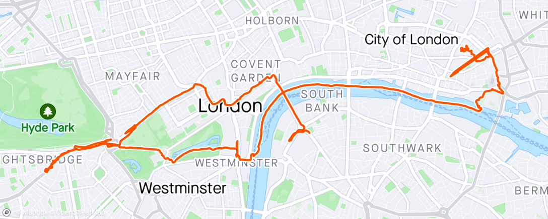 Map of the activity, Walk around London looking at the sites