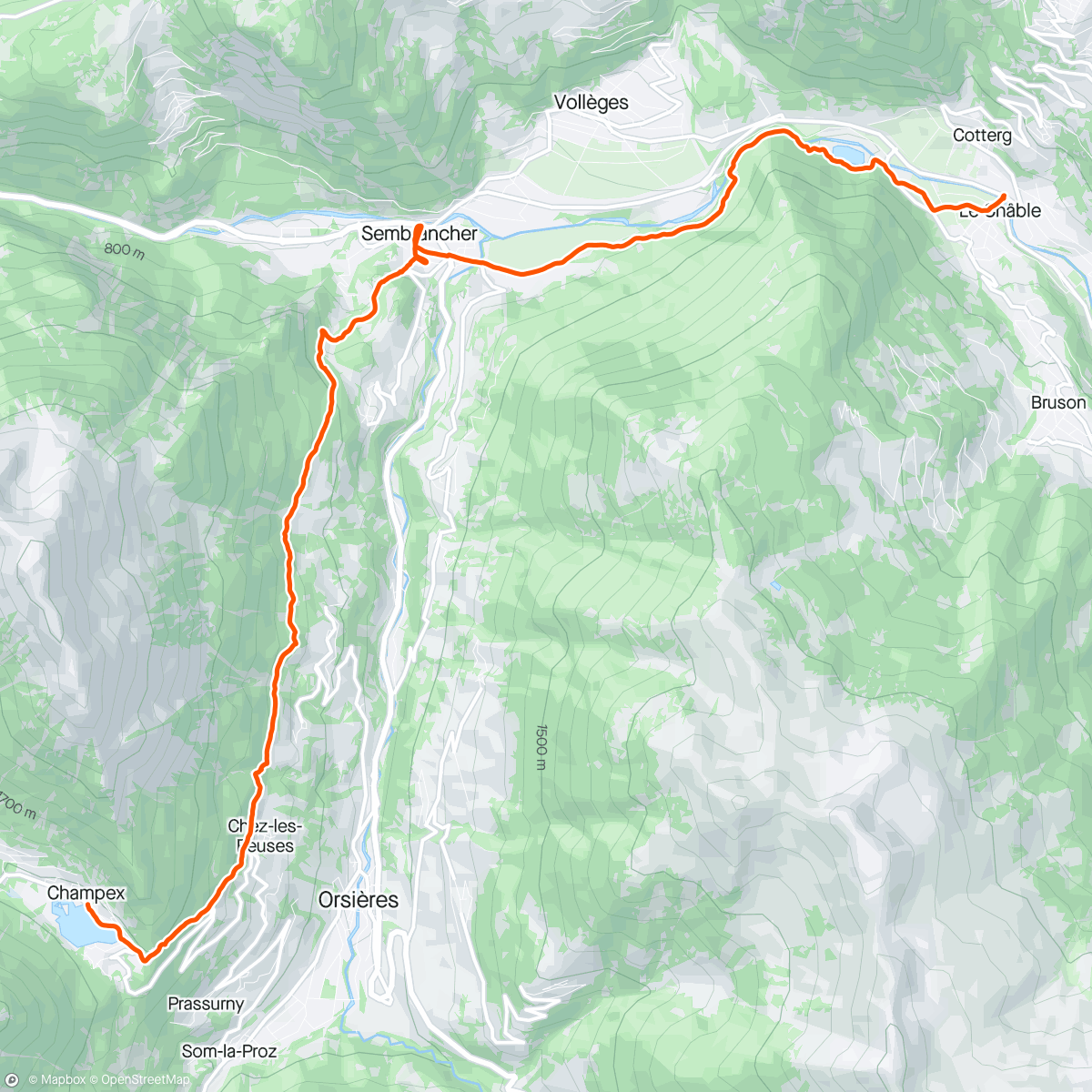 Map of the activity, Day 3 - Champex-Lac to Les Chables