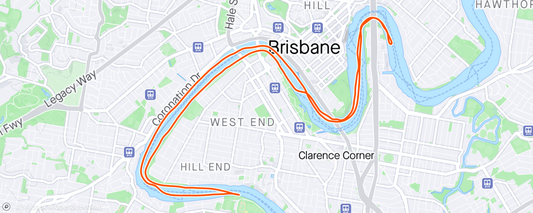 Map of the activity, Paddle - UQ to City