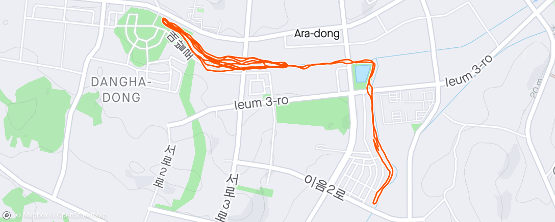 アクティビティ「5km 24:37 계양천매천 GPS 많이튐 E.Pro3」の地図