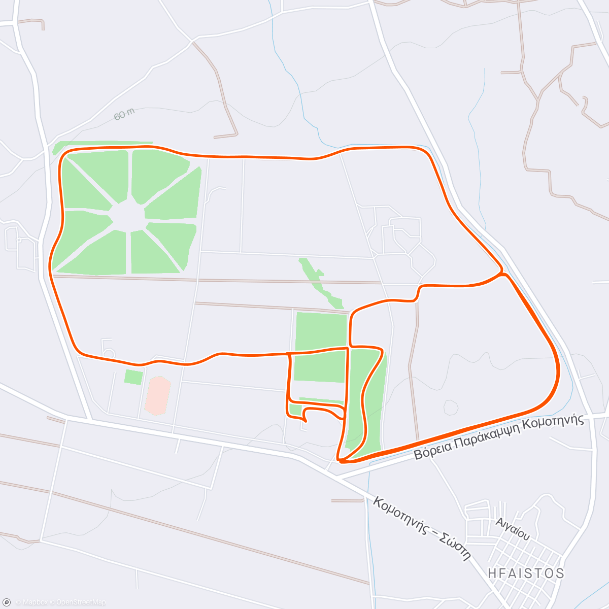 Map of the activity, wup and strides 3 km - 4 intervals (1.5 km Z2-Z3 ~4@40 - 0.5 km Z1) - cdn 1 km in University campus forest roads