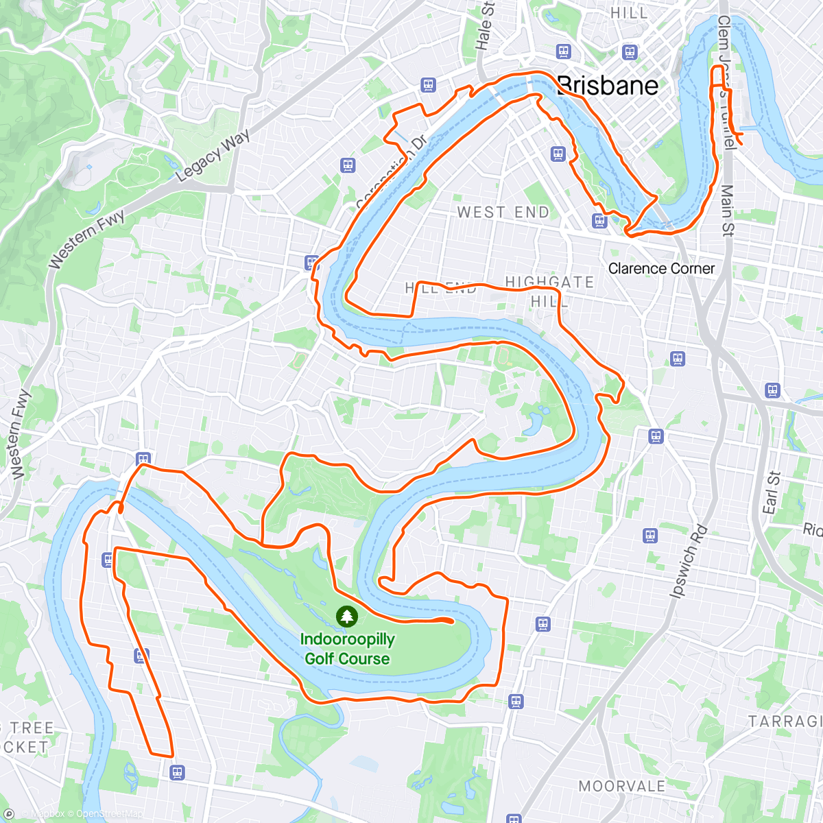 Map of the activity, Tackling the hills of Inner Brisbane