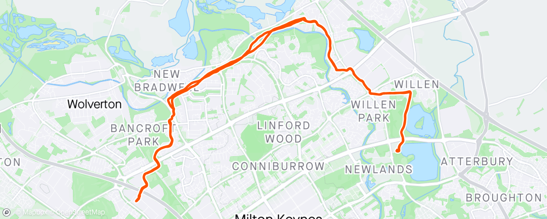 Map of the activity, Mum-me assist ride to Willen Lake