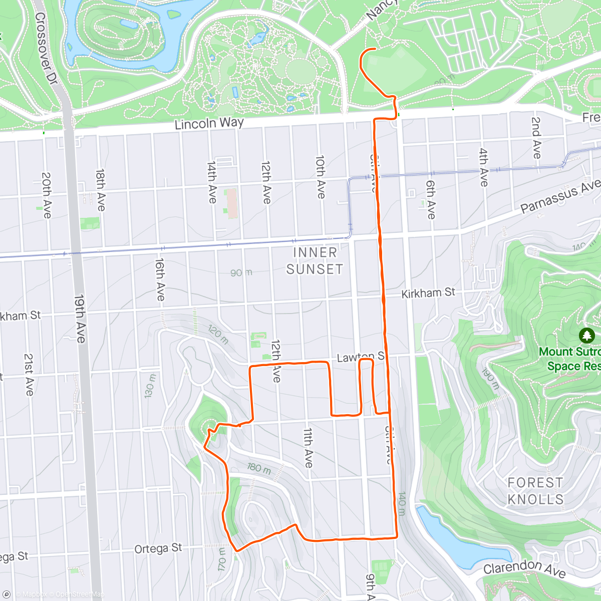 Map of the activity, 4/16/24 Tue Night w Run Club SF