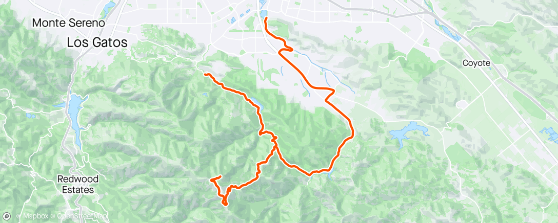 Map of the activity, Jennifer's OFK for workers ride - Hicks West, Mt Umunhum