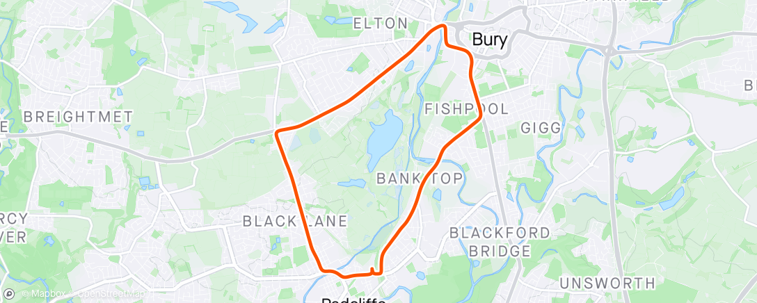 Map of the activity, RAC - Bury Bolton Road Loop