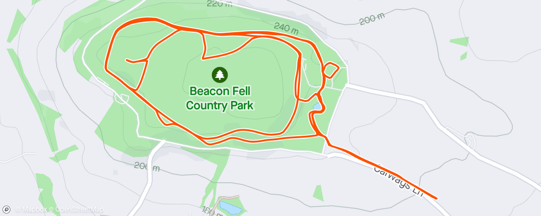 Mapa da atividade, Beacon Fell Parkrun warm up.