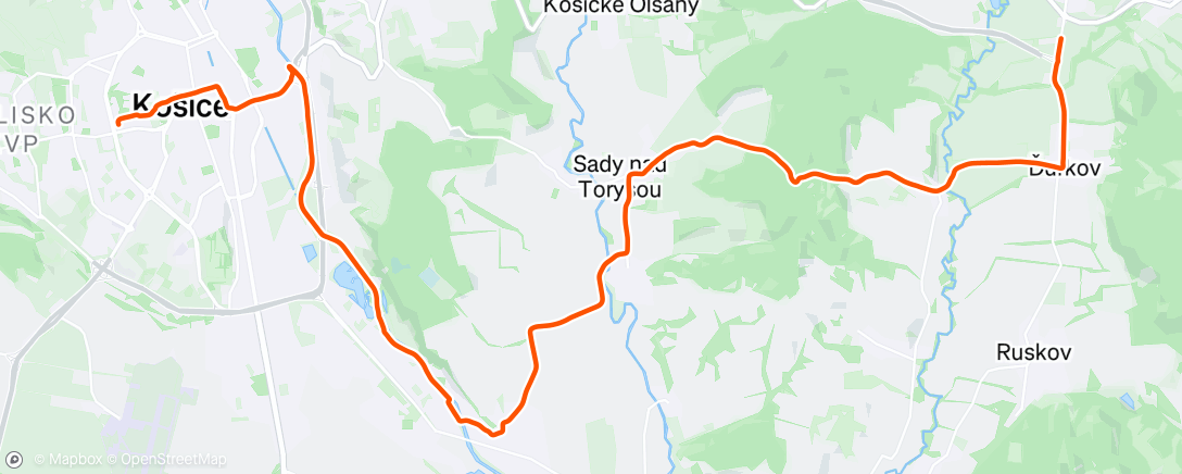 Map of the activity, Košice - Bidovce cez Byster #gravel