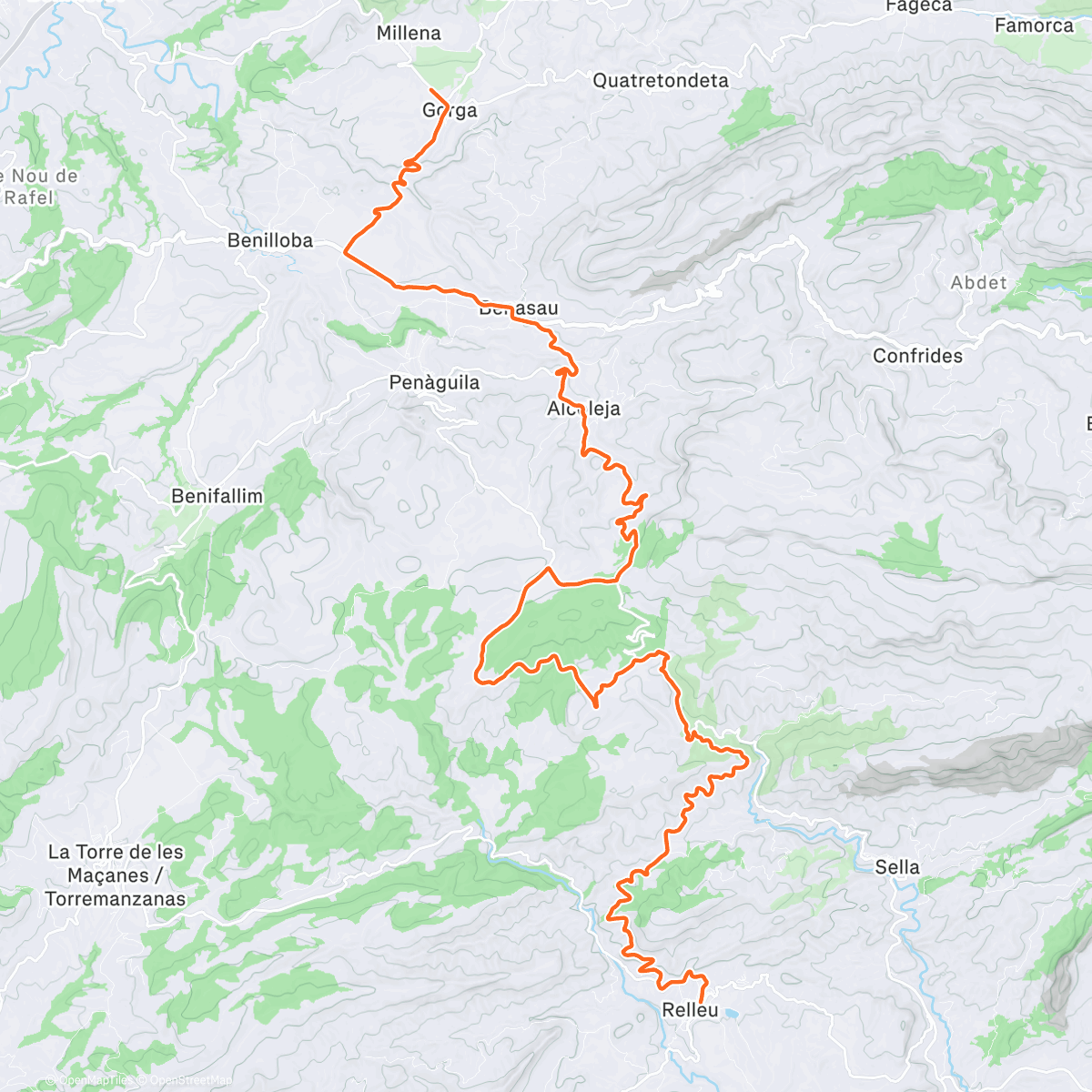 Map of the activity, ROUVY - Gorga to Port de Tudons to Relleu | Spain